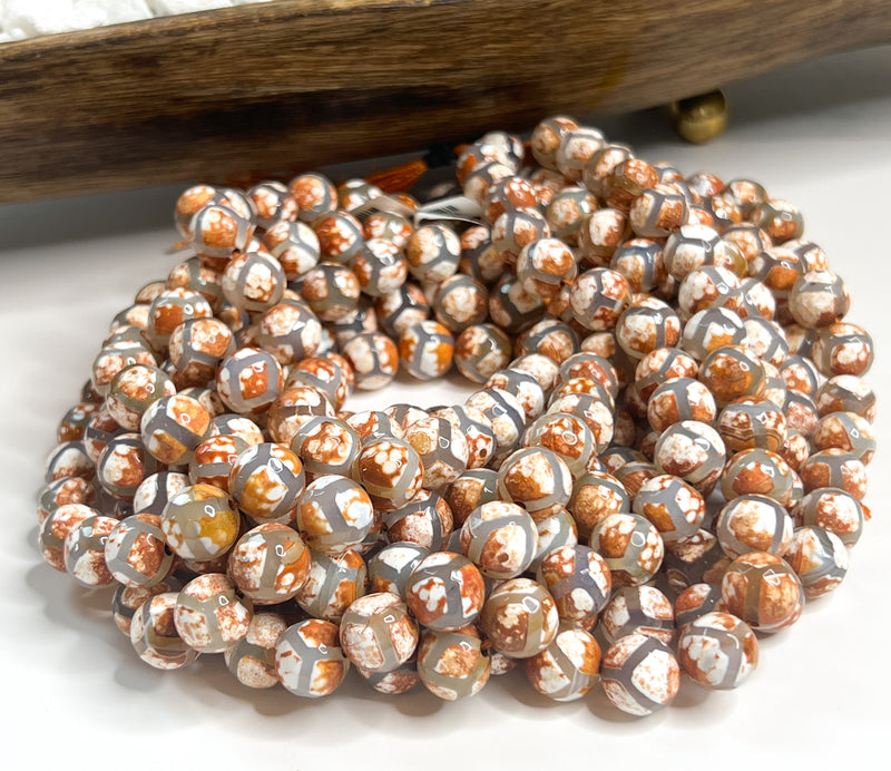 Faceted Natural Rust Tibetan Agates Gemstone Beads | Round Loose Beads | 10mm 12mm | Jewelry DIY | 15" Strand