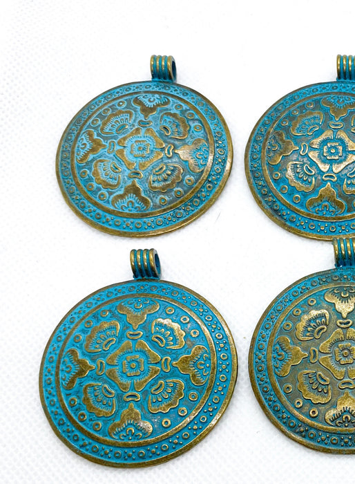 54mm Patina Pendant | Green and Gold Pendants | DIY Jewelry Designs | 2pcs