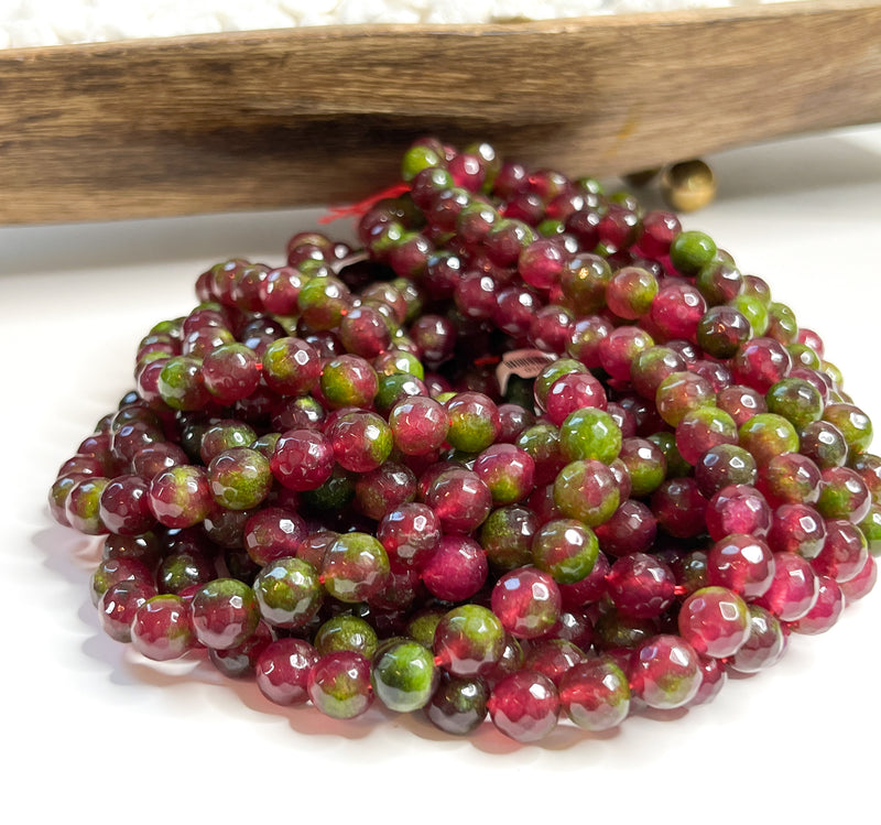 10mm Faceted Berry & Green Agate Gemstone Beads | Berry & Green Agate Round Gemstone Beads | Jewelry Making DIY | Gemstone Beads | 10mm 15 Inch Strand 38 Beads per Strand