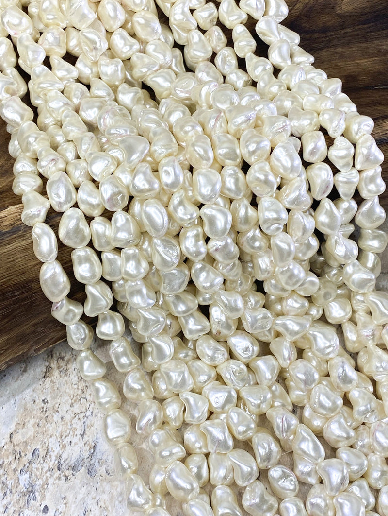 14mm Shell Pearl Nuggets | Natural White & Slivery Gray Sheel Pearl Beads | DIY Jewelry Designs |