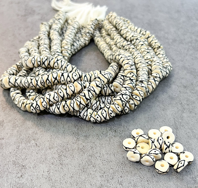 Tribal X Painted Batik Bone Heishi Beads