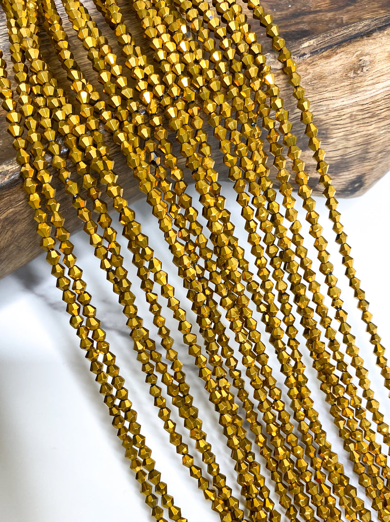 Metalized Silver Bicone Glass Beads