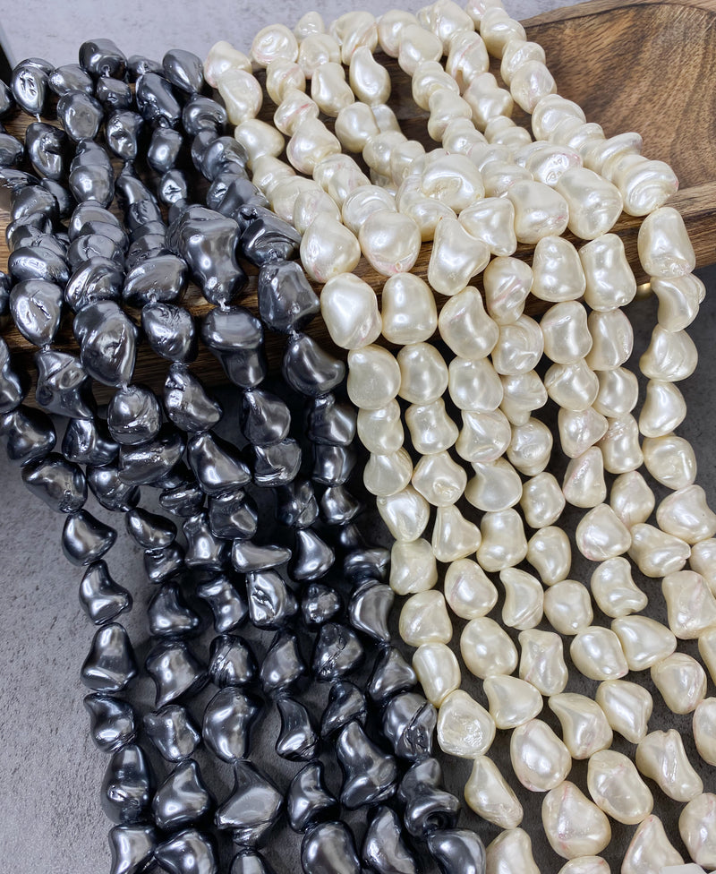 14mm Shell Pearl Nuggets | Natural White & Slivery Gray Sheel Pearl Beads | DIY Jewelry Designs |