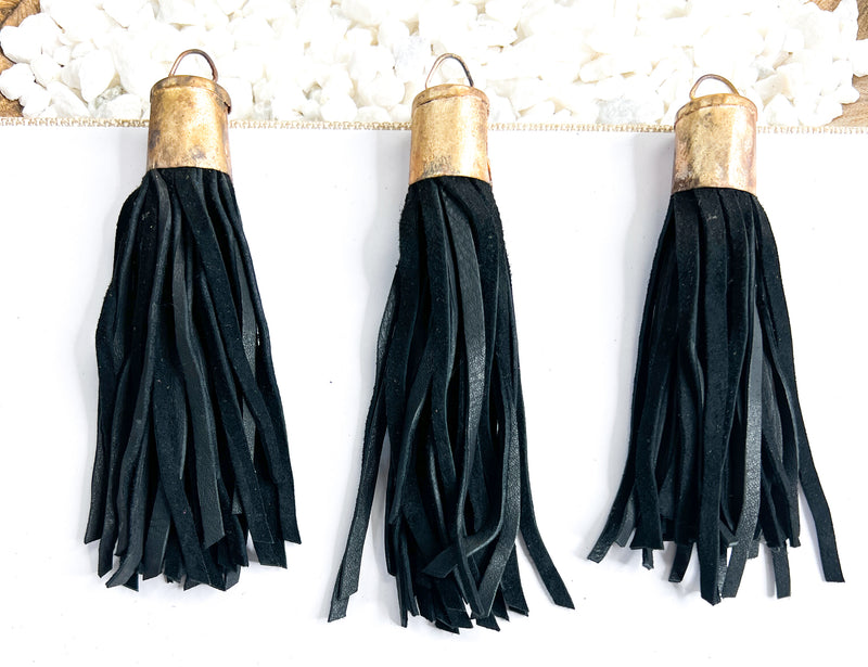 Long Leather Tassels | Vintage Leather Tassels | Soldered Brass Tassel Caps | DIY Jewelry Designs | One Tassel