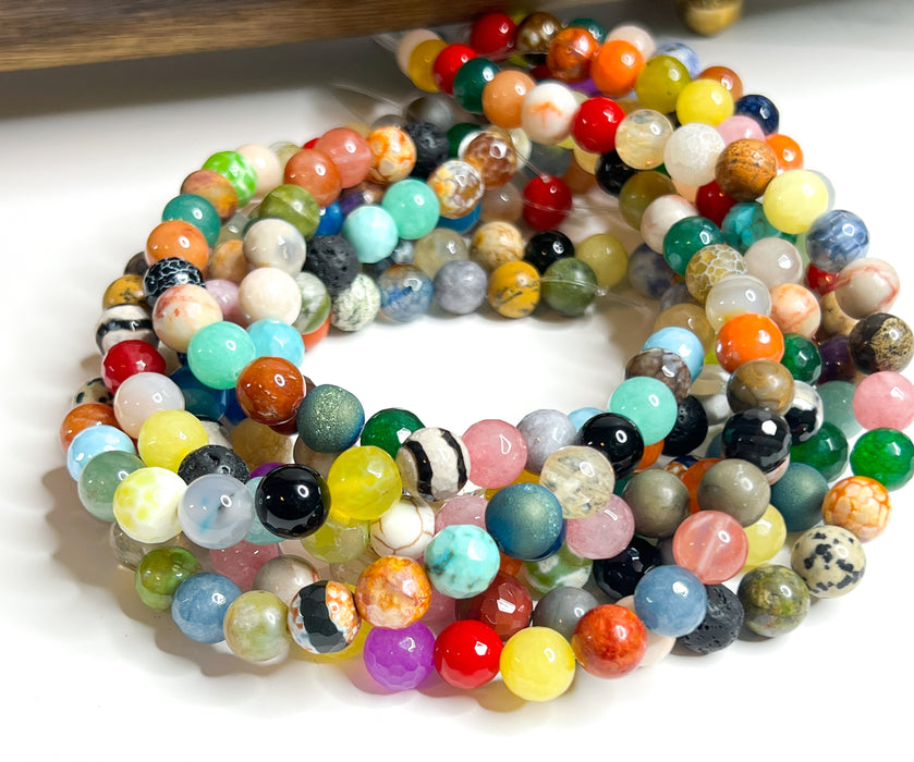 Natural Mixed Stone Beads | 10mm & 12mm | Multicolor Faceted & Smooth | DIY Jewelry Making | 15” Strand