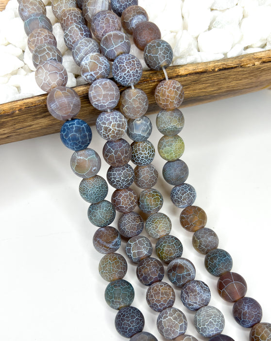 14mm Smooth Matte Crackle/Vein Agate Gemstone Beads | 14mm Smooth Agate | Natural Gemstone Loose Beads | Matte Round | DIY Jewelry Making | 15" Strand 28 Beads