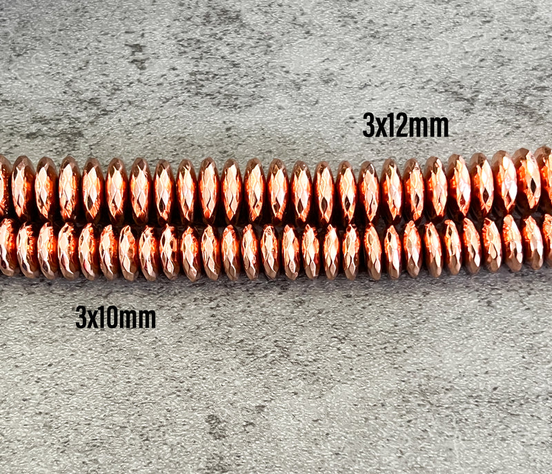 Faceted Rose Gold Rondelle Hematite | Rose Gold Hematite Faceted Round Beads |15"Strand | DIY Jewelry Designs