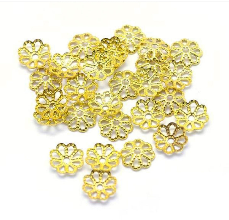 6mm 18k Gold Filled Flower Bead Caps | Metal Open Petal Flower Bead Caps for Jewelry Making | 50pcs