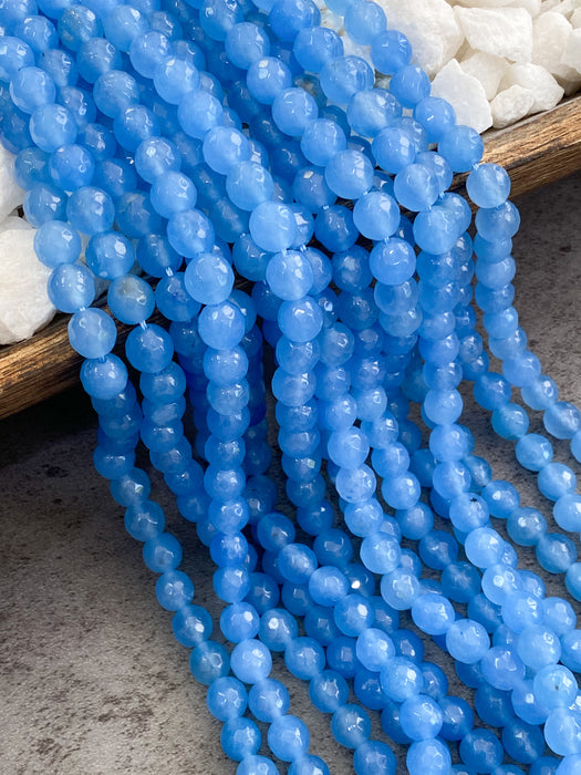 8mm Faceted Bright Blue Agate Gemstone Beads Stone Faceted Beads
