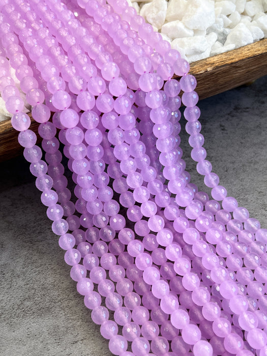 8mm Faceted Natural Purple (Lavender) Agate Gemstone Beads | Stone Faceted Beads | Agates Round Beads for Jewelry Making | DIY Bracelets |15.5" Strand Approx. 50 Beads per strand