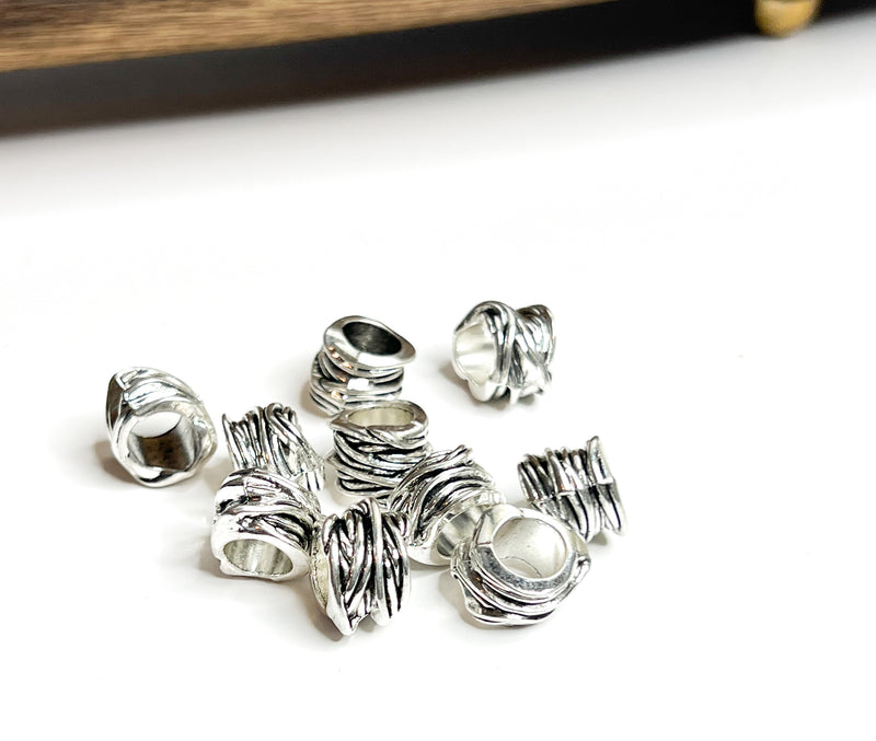 (10) 10x13mm Large Hole Spacers | Tibetan Style Spacer Beads | Metal Spacer Beads |10 beads per package)