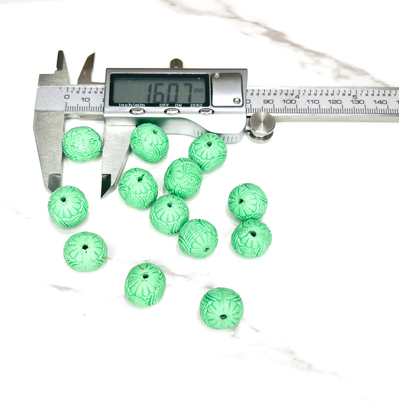 16mm Carved Cinnabar | 10 Carved Cinnabar Beads | Round Beads