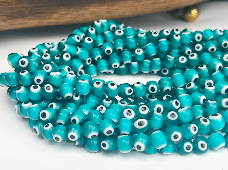 8mm Evil Eye Beads | Third Eye Beads | 8mm Evil Eye Glass beads | DIY Jewelry Making | 48 Beads per Strand