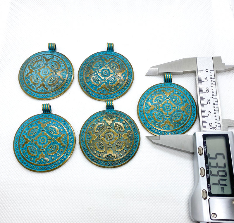 54mm Patina Pendant | Green and Gold Pendants | DIY Jewelry Designs | 2pcs