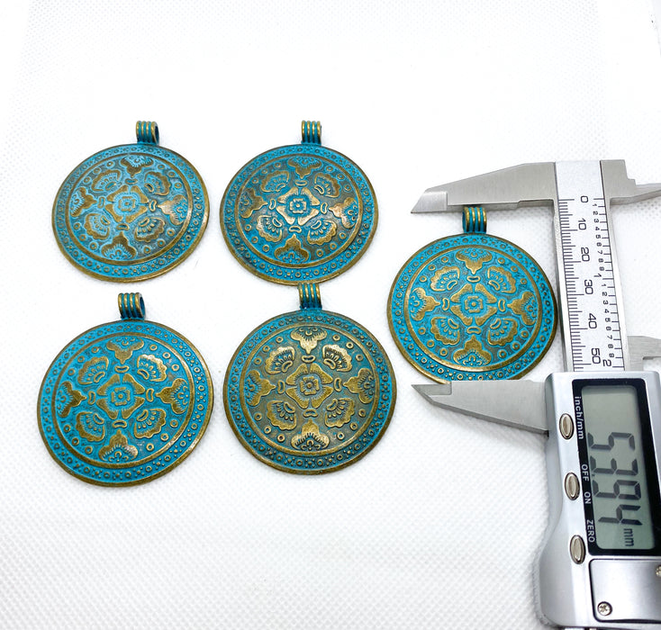 54mm Patina Pendant | Green and Gold Pendants | DIY Jewelry Designs | 2pcs