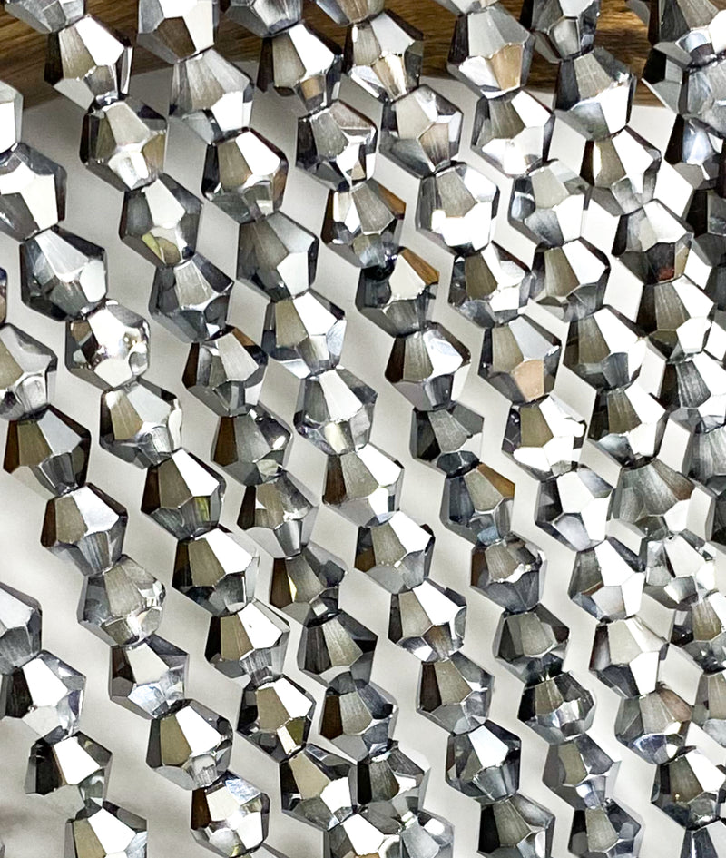 Metalized Silver Bicone Glass Beads