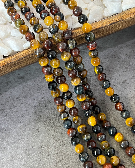Smooth Multicolor Tigers Eye | 8mm and 10mm | Healing Properties | 15" Strand | DIY Jewelry Designs