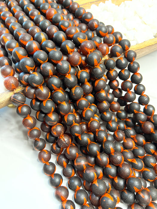 14mm Black & Orange Smooth Round Tibetan Agate | Tibetan Agate Beads | 14mm 26 Beads per Strand | DIY Jewelry | Loose Gemstone Beads