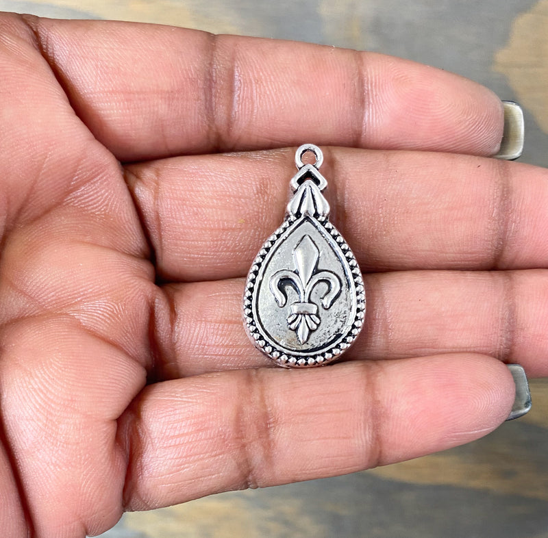 30mm Fleur De Lis Teardrop Charm