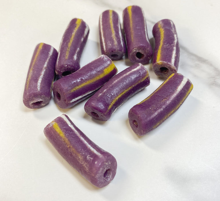 Approx 31x11mm Krobo Beads | Recycled Glass Tube Shaped Beads | African powder glass Beads | Sold Individually