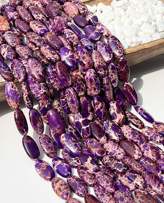 9x30mm Sea Sediment Jasper | Purple Sea Sediment Jasper Oval Beads | DIY Jewelry Designs | 13 pcs
