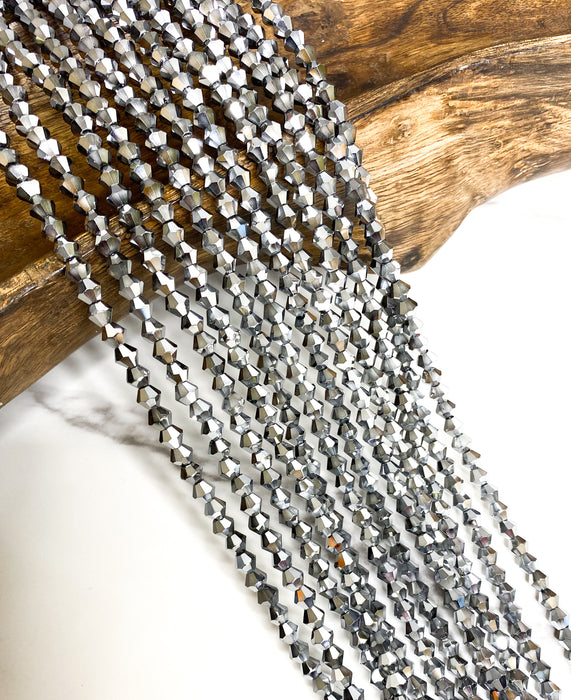 Metalized Silver Bicone Glass Beads