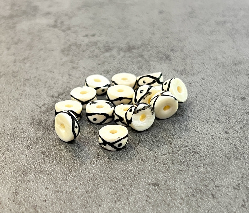 Tribal X Painted Batik Bone Heishi Beads