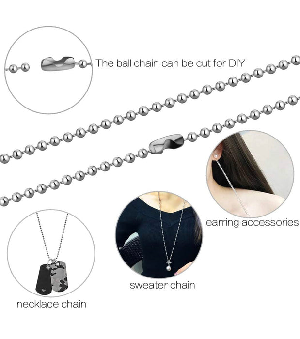 6mm Stainless Steel Ball Chain with Connector | Stainless Steel Bead Chain & Matching Connector Pack | Long Adjustable Metal Ball Chains with Connectors | Jewelry Findings (6mm Bead)
