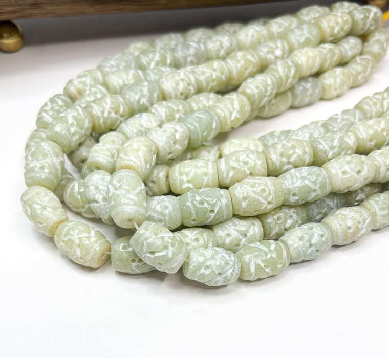 Carved Jade Barrel Beads | Natural Beads | Column Stone Beads | Tube Shape Jade Stone Engraved Beads | DIY Jewelry Making
