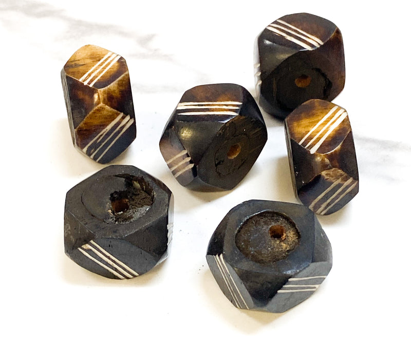 21mm Lined Batik Bone Beads