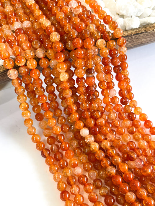 8mm Smooth Orange Crackle Agate