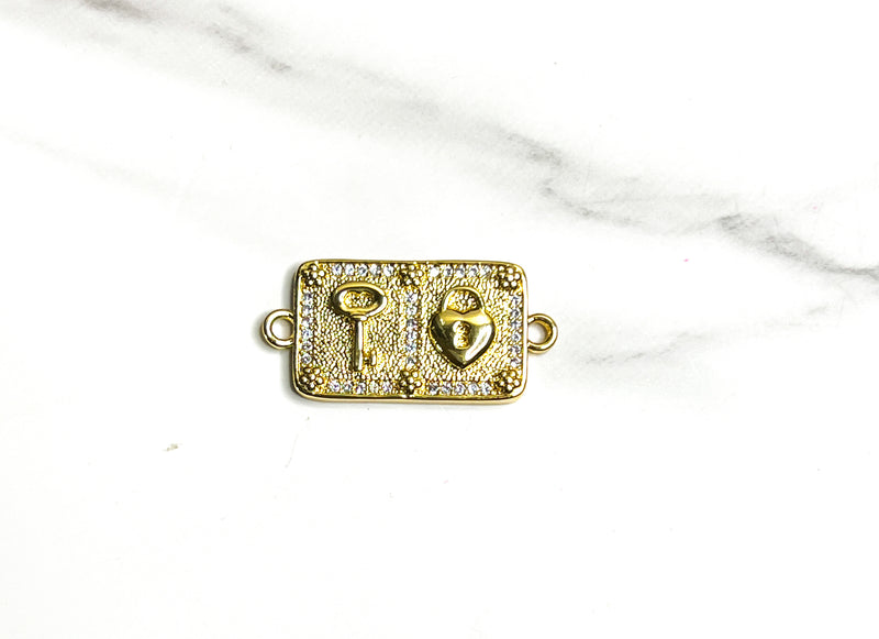 15x31mm Square Micro Pave Lock and Key Connector | Pave' Connector | Lock& Key |DIY Jewelry Designs | One Piece