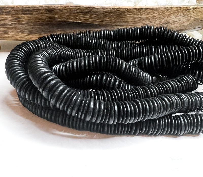 2x15mm Black Coconut Heishi Beads