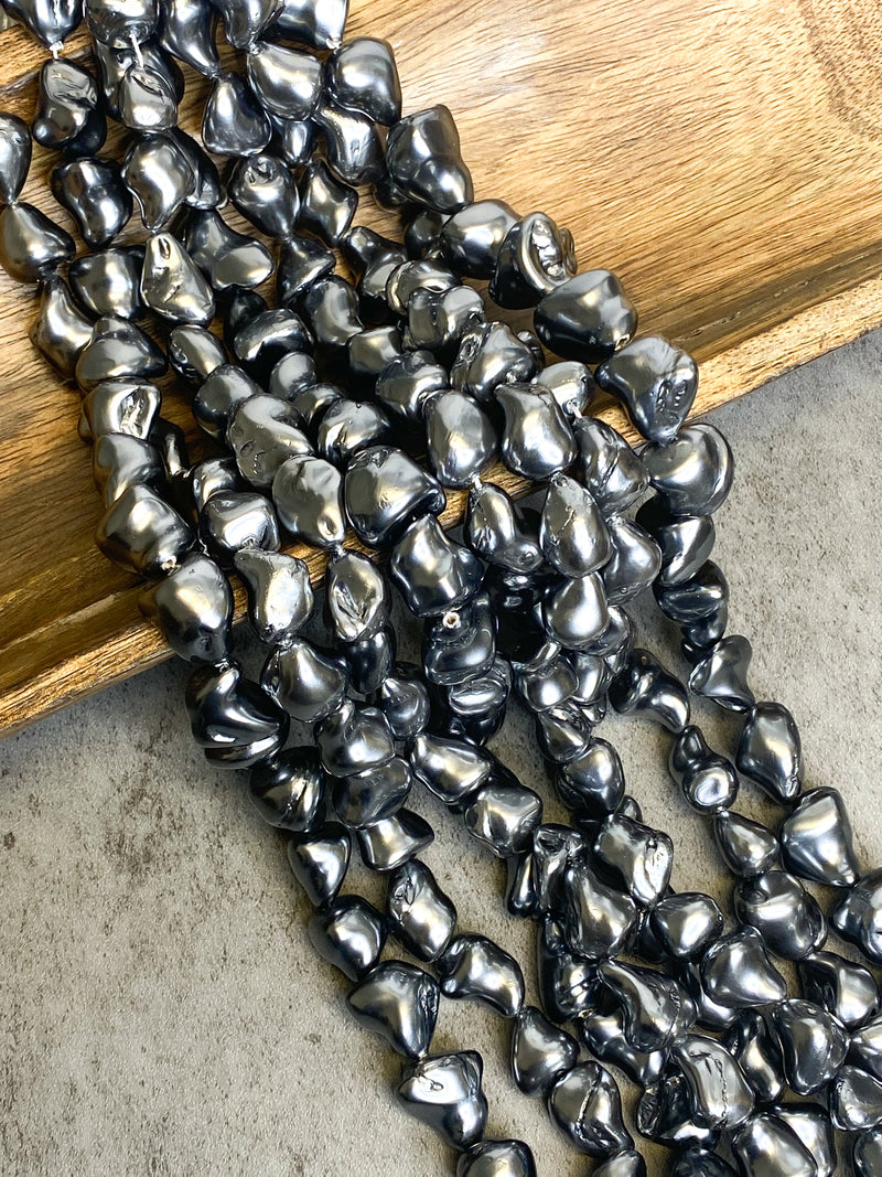 14mm Shell Pearl Nuggets | Natural White & Slivery Gray Sheel Pearl Beads | DIY Jewelry Designs |