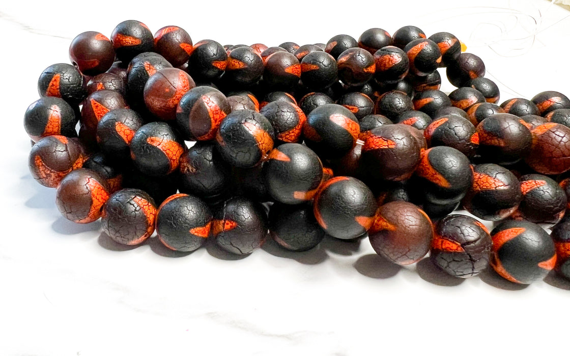 14mm Black & Orange Smooth Round Tibetan Agate | Tibetan Agate Beads | 14mm 26 Beads per Strand | DIY Jewelry | Loose Gemstone Beads