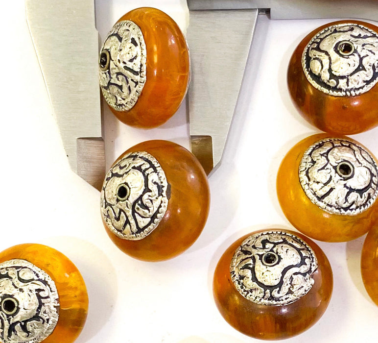 Antique Silver Faux Amber Nepalese Focal Beads