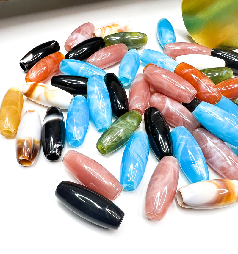 (50) Mixed Assortment of Acrylic Tubes or Acrylic Focal Beads | 12mm x 35mm Curved Tube for Bracelet Making | Acrylic Bamboo Beads | 12mm x 31mm Acrylic Focal Beads