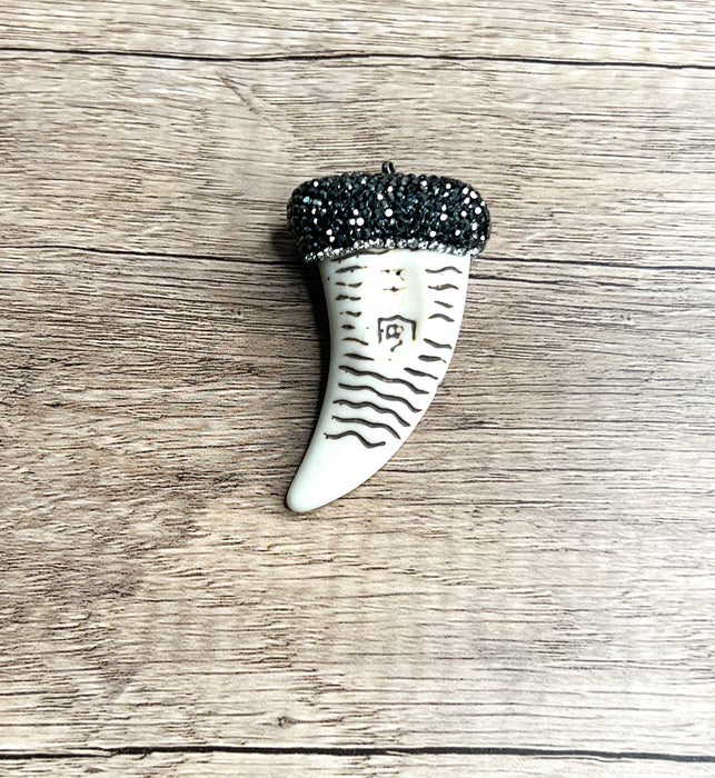 58mm Carved Bone Pendant with Zirconia Cap
