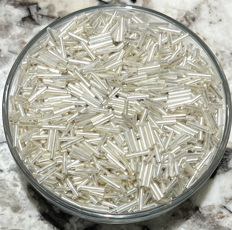 9x1.5mm Clear Silver Lined Glass Bugle Seed Beads