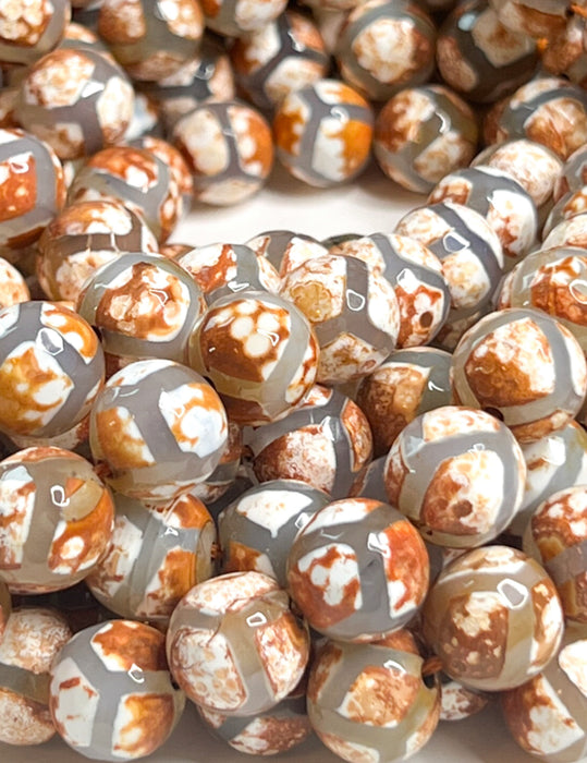 Faceted Natural Rust Tibetan Agates Gemstone Beads | Round Loose Beads | 10mm 12mm | Jewelry DIY | 15" Strand