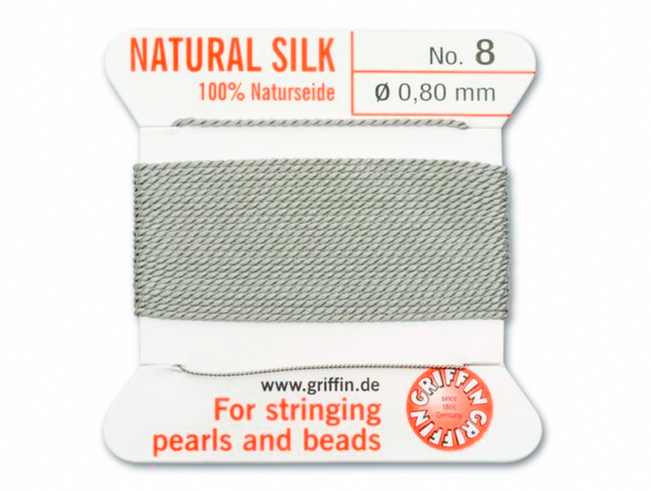 Griffin Bead Cord 100% Silk - No. 8 (0.80mm) Grey