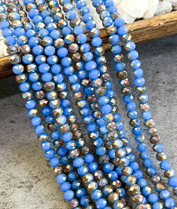 6x8mm Blue and Bronze Electroplated Faceted Crystal Rondelles Beads