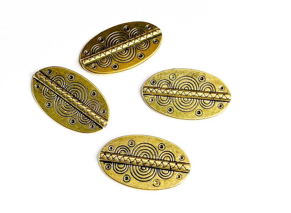 36mm Double Sided Oval Antique Tibetan Style Connectors | Tibetan Silver and Tibetan Gold Connectors | DIY Jewelry Making | 4 Per Pack