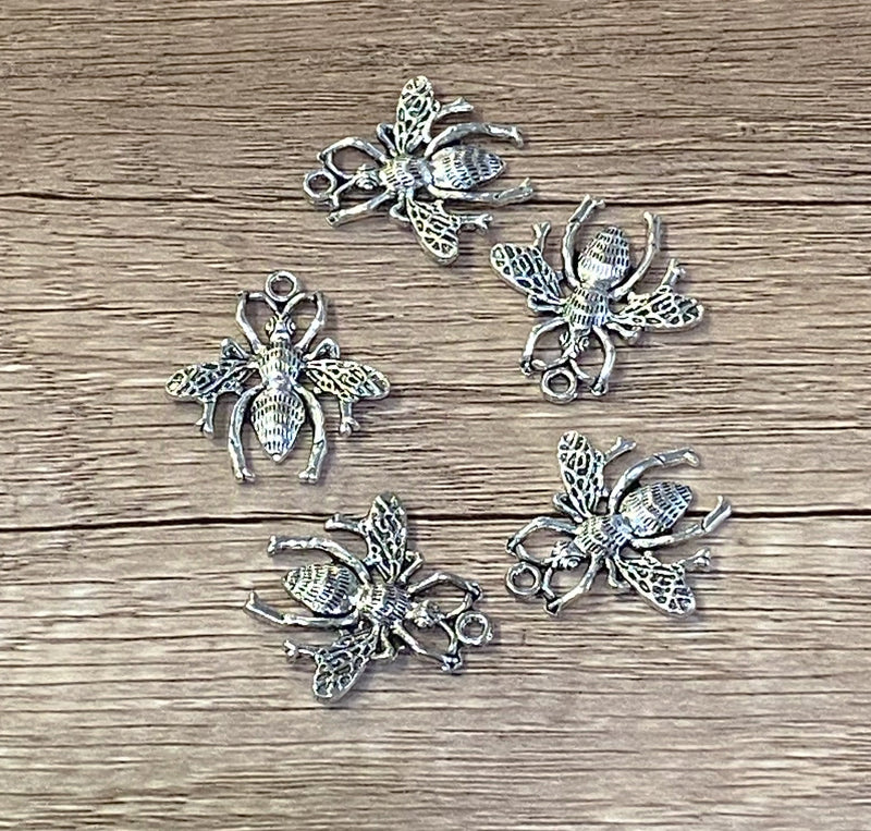 25mm Silver Bumblebee Charms (Bulk)