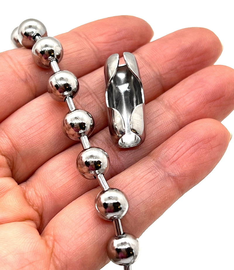 6mm Stainless Steel Ball Chain with Connector | Stainless Steel Bead Chain & Matching Connector Pack | Long Adjustable Metal Ball Chains with Connectors | Jewelry Findings (6mm Bead)