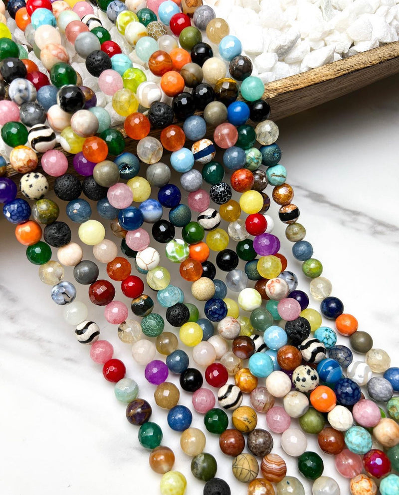 Natural Mixed Stone Beads | 10mm & 12mm | Multicolor Faceted & Smooth | DIY Jewelry Making | 15” Strand