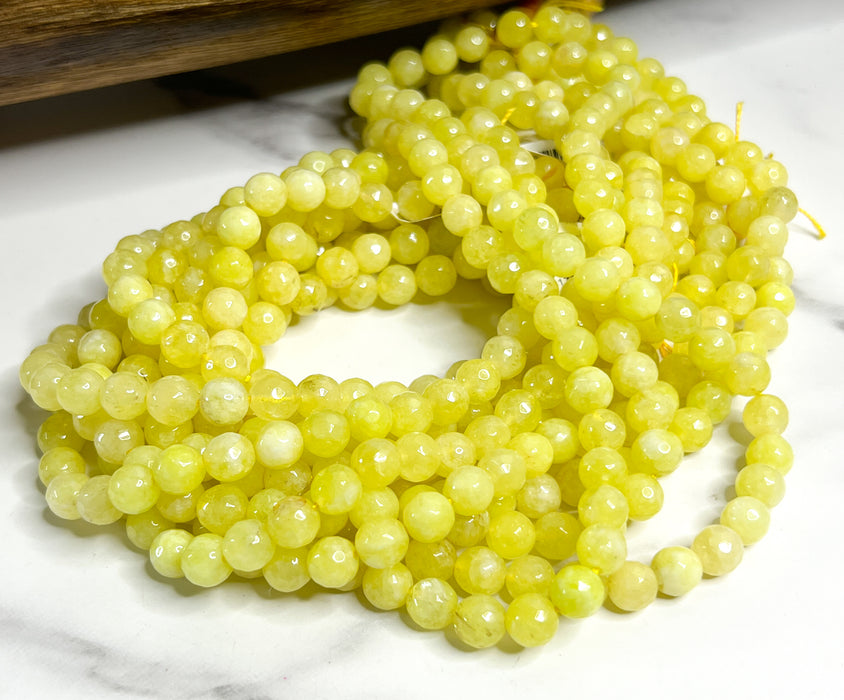 8mm Faceted Lemon Jade Gemstone Beads | Faceted Yellow Jade Beads | Jade Round Beads for Jewelry Making | DIY Bracelets |15.5" Strand Approx. 47 Beads per strand
