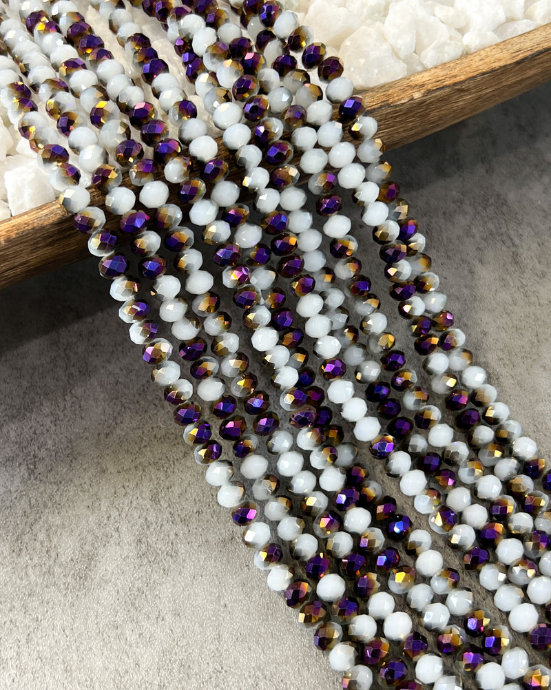 6x8mm White and Purple Electroplated Faceted Crystal Rondelles Beads