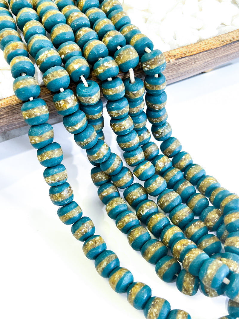 14mm Krobo Handmade Round Glass Beads from Ghana Africa | Glass Beads | Striped Ghana Powder Glass Beads | Made from African Bottle Glass | Approx 46 pcs