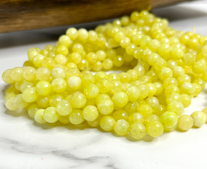 8mm Faceted Lemon Jade Gemstone Beads | Faceted Yellow Jade Beads | Jade Round Beads for Jewelry Making | DIY Bracelets |15.5" Strand Approx. 47 Beads per strand